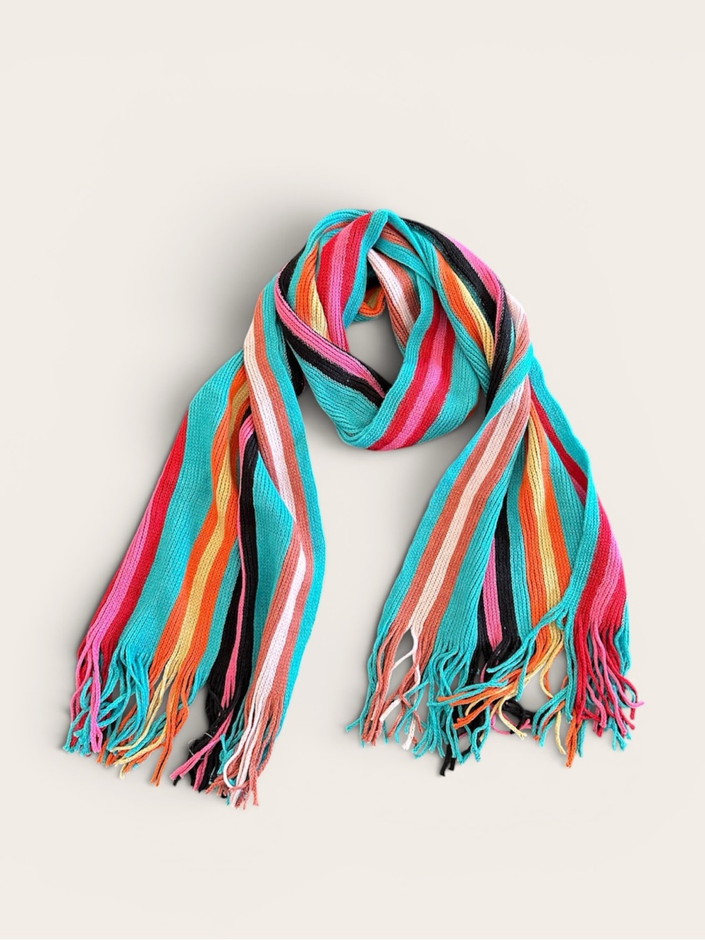 Vintage Y2K Scarf Striped Fairy Blue Pink Preppy Winter Rainbow Acrylic Euro